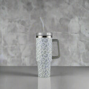 THE SIPPÉR STEEL STRAW TUMBLER - 40 OZ | WHITE+GRAY CHEETAH PRINT